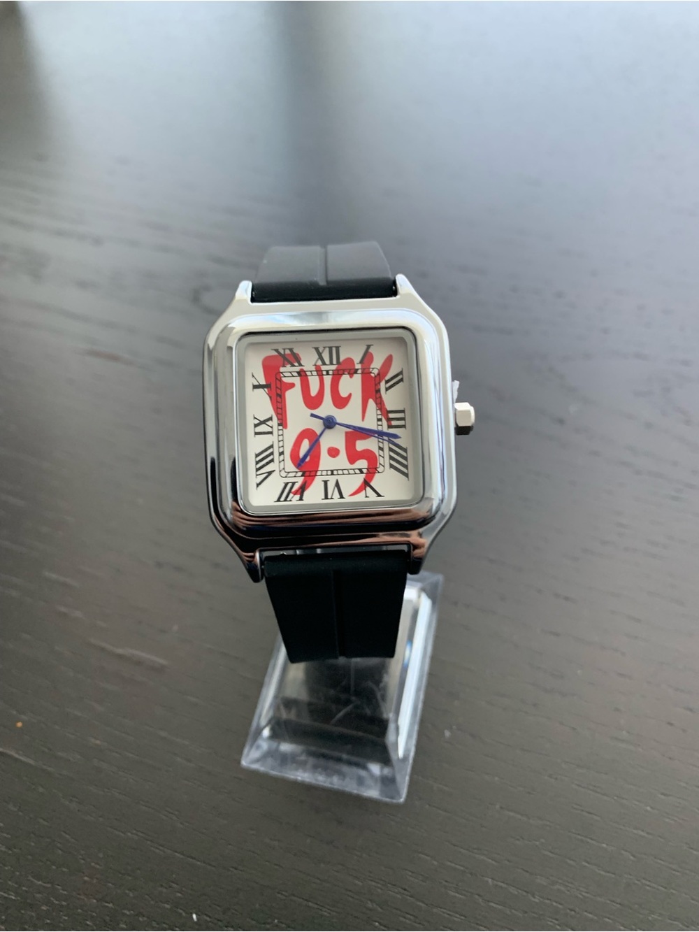 Tank Square Watch Santos Style with Red Dial Graffiti Accent